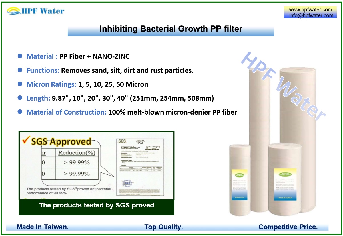 SGS approved Inhibiting Bacterial Growth PP filter, PP fiber + NANO-ZINC